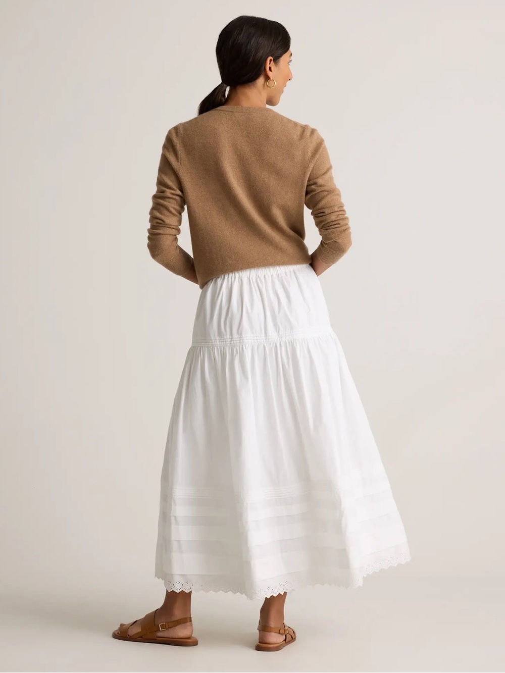 Quince Organic Cotton Poplin Pintuck Maxi Skirt White Medium Lined - Picture 2 of 14